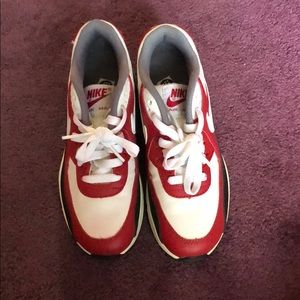 Red black and white air max nike sneakers